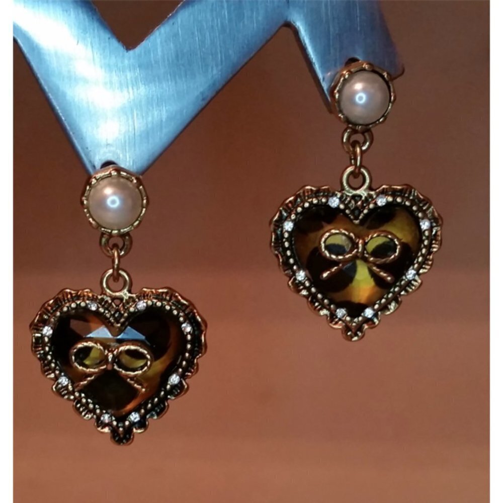 Betsey Johnson Heart Animal Print Earrings
